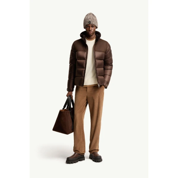 Moncler Moncenisio Hooded Short Down Jacket in Brown, view 2 | Men's Jackets | Coveti