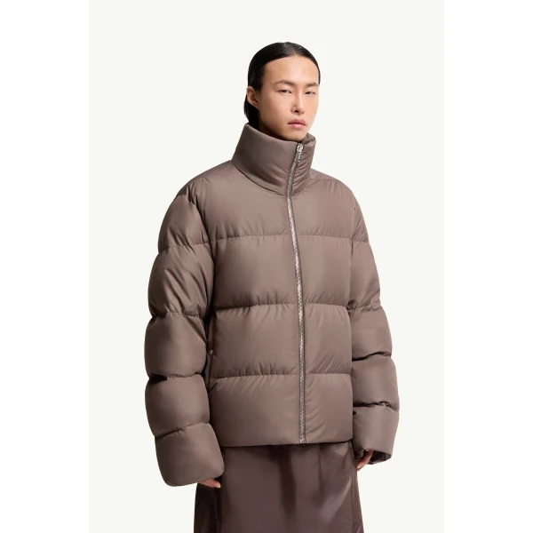 Moncler Moncler + Rick Owens Cyclopic Short Down Jacket in Taupe, view 6 | Men's Jackets | Coveti