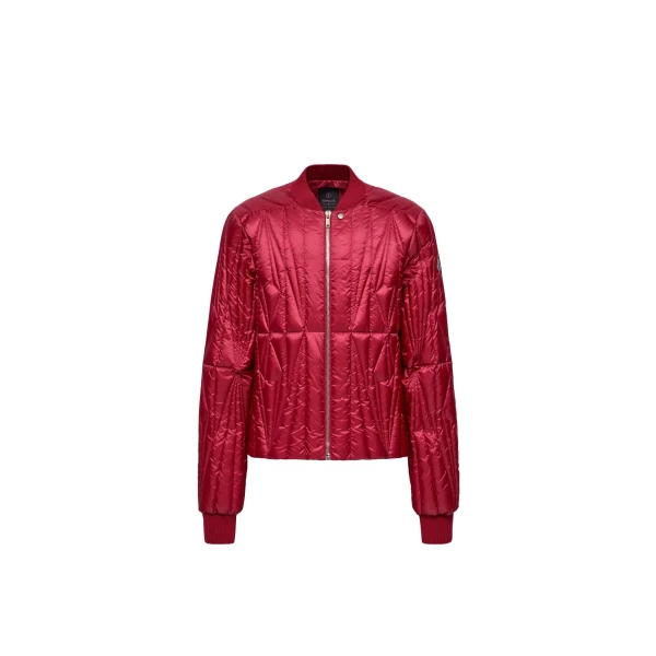 Moncler Moncler + Rick Owens Geocamo Flight Down Bomber Jacket in Berry Red | Men's Jackets | Coveti