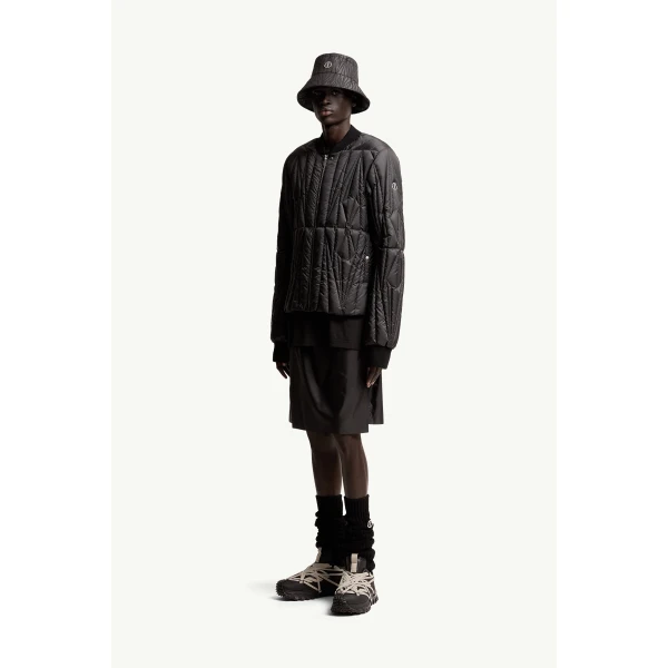 Moncler Moncler + Rick Owens Geocamo Flight Down Bomber Jacket in Black, view 2 | Men's Jackets | Coveti