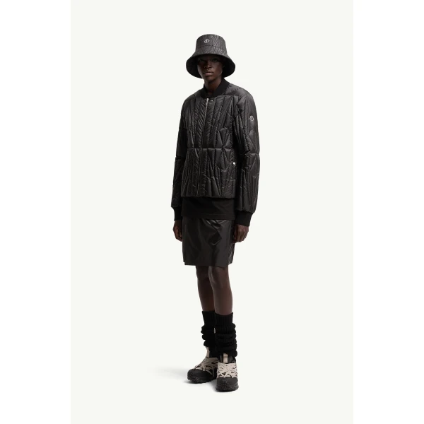 Moncler Moncler + Rick Owens Geocamo Flight Down Bomber Jacket in Black, view 3 | Men's Jackets | Coveti