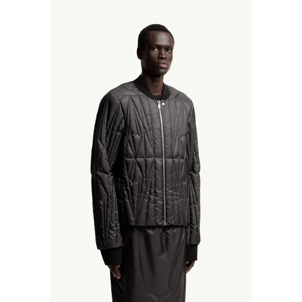 Moncler Moncler + Rick Owens Geocamo Flight Down Bomber Jacket in Black, view 6 | Men's Jackets | Coveti