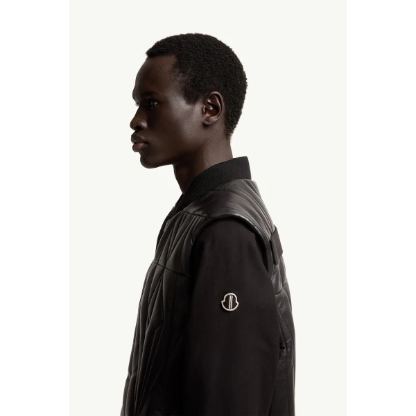 Moncler Moncler + Rick Owens Geocamo Flight Nappa Leather Gilet in Black, view 4 | Men's Jackets | Coveti