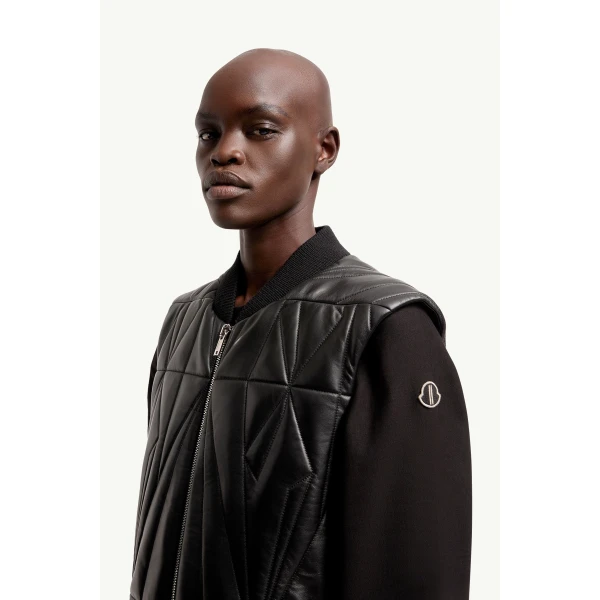 Moncler Moncler + Rick Owens Geocamo Flight Nappa Leather Gilet in Black, view 5 | Men's Jackets | Coveti