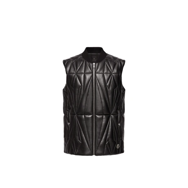 Moncler + Rick Owens Geocamo Flight Nappa Leather Gilet in Black