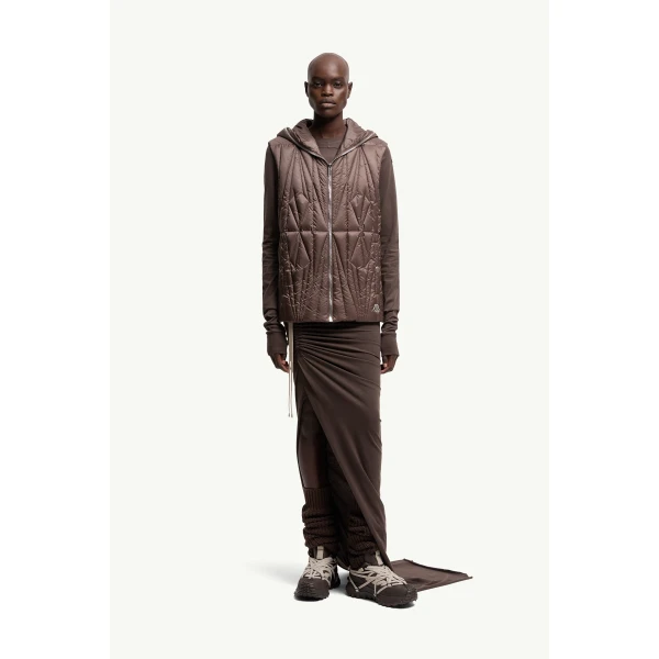 Moncler Moncler + Rick Owens Geocamo Ziplock Hooded Down Gilet in Taupe, view 3 | Men's Jackets | Coveti