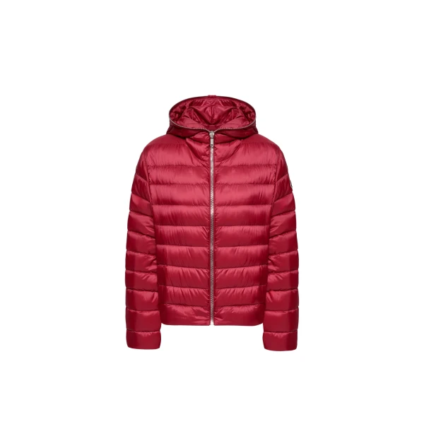 Moncler Moncler + Rick Owens Ziplock Hooded Short Down Jacket in Berry Red | Men's Jackets | Coveti