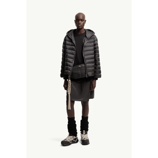 Moncler Moncler + Rick Owens Ziplock Hooded Short Down Jacket in Black, view 3 | Men's Jackets | Coveti