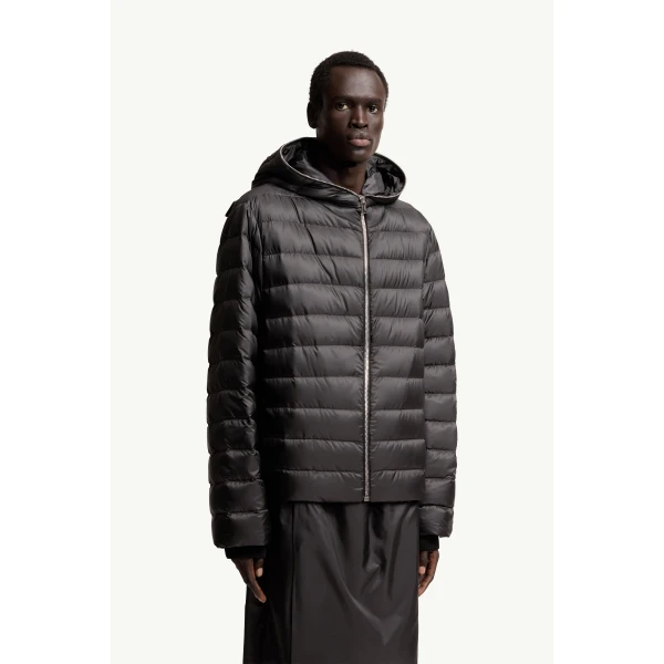 Moncler Moncler + Rick Owens Ziplock Hooded Short Down Jacket in Black, view 6 | Men's Jackets | Coveti