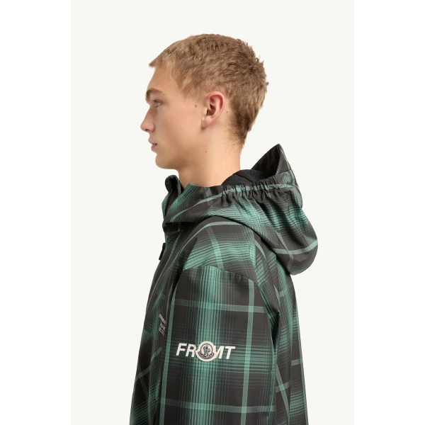 Moncler Moncler x Fragment Jitsuyo Hooded Windbreaker in Black & Green, view 3 | Men's Jackets | Coveti