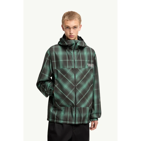 Moncler Moncler x Fragment Jitsuyo Hooded Windbreaker in Black & Green, view 4 | Men's Jackets | Coveti