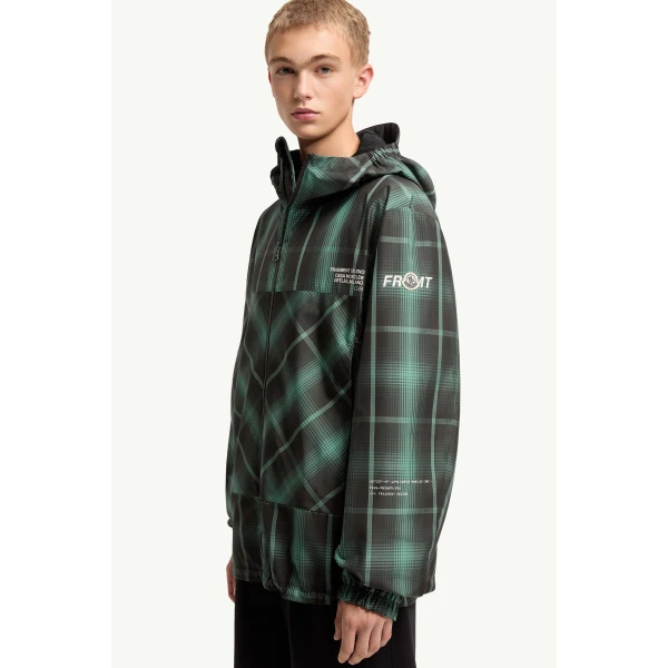 Moncler Moncler x Fragment Jitsuyo Hooded Windbreaker in Black & Green, view 6 | Men's Jackets | Coveti