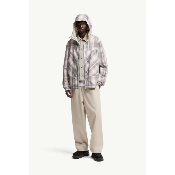 Moncler Moncler x Fragment Jitsuyo Hooded Windbreaker in White & Gray, view 2 | Men's Jackets | Coveti