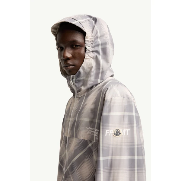 Moncler Moncler x Fragment Jitsuyo Hooded Windbreaker in White & Gray, view 3 | Men's Jackets | Coveti