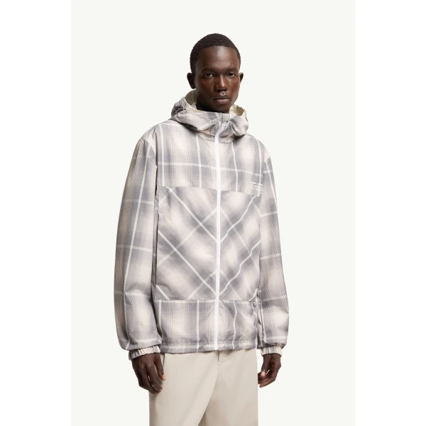 Moncler Moncler x Fragment Jitsuyo Hooded Windbreaker in White & Gray, view 4 | Men's Jackets | Coveti