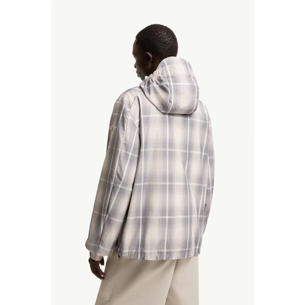 Moncler Moncler x Fragment Jitsuyo Hooded Windbreaker in White & Gray, view 5 | Men's Jackets | Coveti