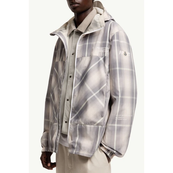 Moncler Moncler x Fragment Jitsuyo Hooded Windbreaker in White & Gray, view 6 | Men's Jackets | Coveti
