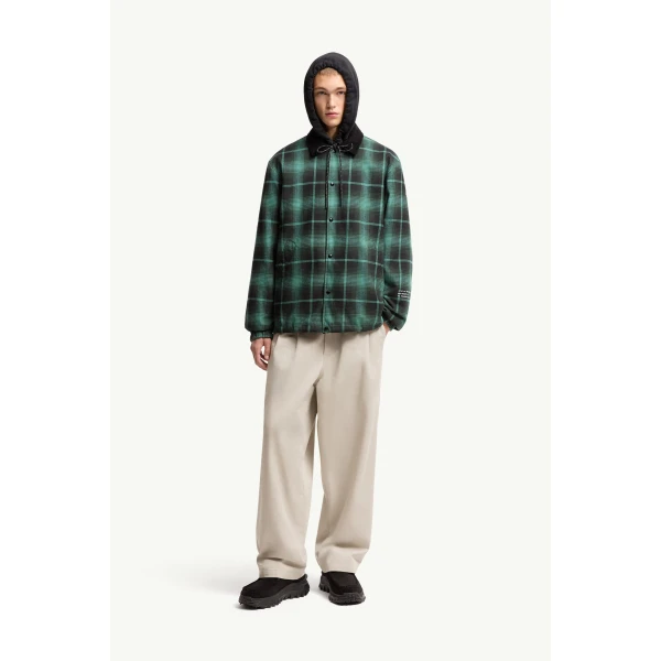 Moncler Moncler x Fragment Ryuha Reversible Shirt Jacket in Black & Green, view 2 | Men's Jackets | Coveti