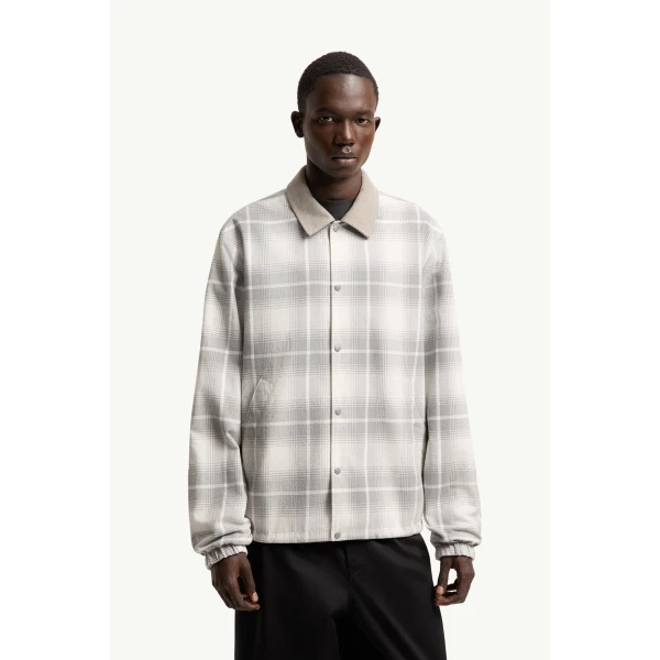Moncler Moncler x Fragment Ryuha Reversible Shirt Jacket in White & Gray, view 4 | Men's Jackets | Coveti