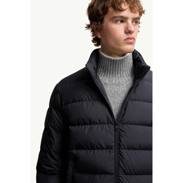 Moncler Montbrocq Hooded Short Down Jacket in Navy Blue, view 6 | Men's Jackets | Coveti