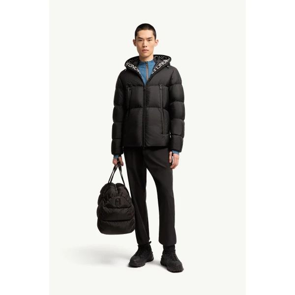 Moncler Montcla Hooded Short Down Jacket in Black, view 2 | Men's Jackets | Coveti