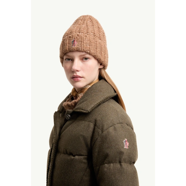 Moncler Monteain Loden Short Down Jacket in Olive Green, view 3 | Women's Puffer Jackets | Coveti