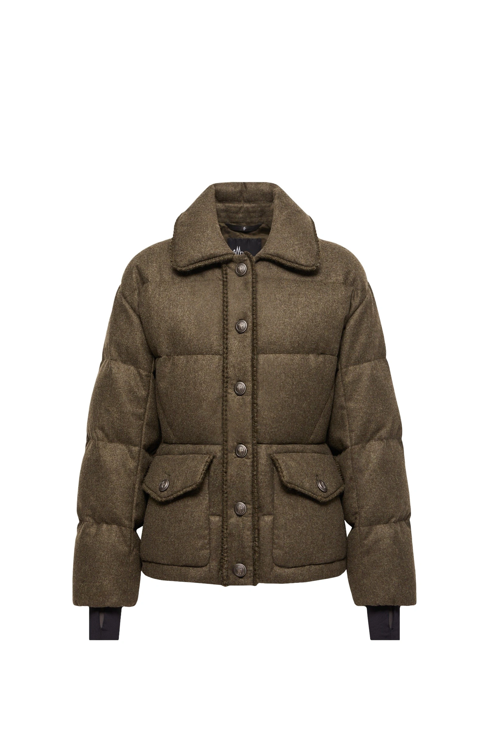 Moncler Monteain Loden Short Down Jacket in Olive Green Moncler Monteain Loden Short Down Jacket in Olive Green | Women's Puffer Jackets | Coveti