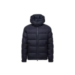 Moncler Montgenevre Hooded Wool Flannel Short Down Jacket in Navy Blue | Men's Jackets | Coveti