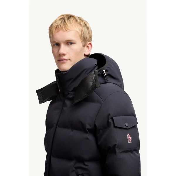 Moncler Montgetech Hooded Insulated Ski Jacket in Navy Blue, view 3 | Men's Skiwear | Coveti