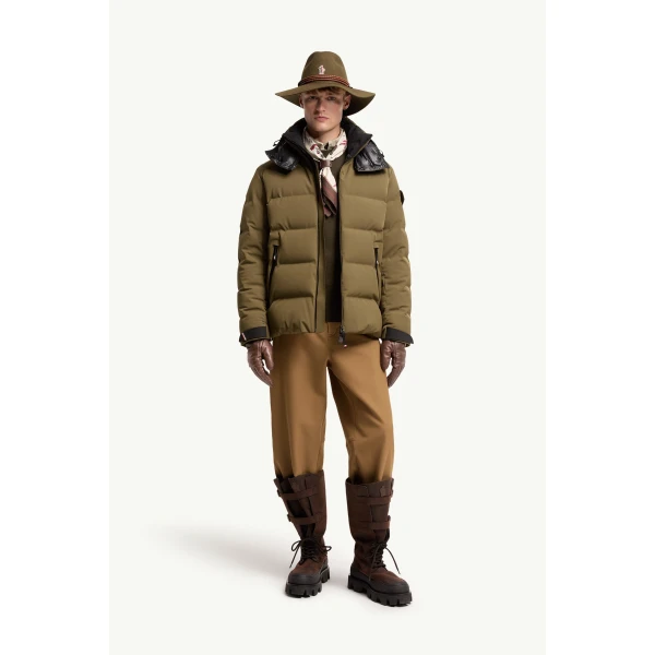 Moncler Montgetech Hooded Insulated Ski Jacket in Olive Green, view 2 | Men's Skiwear | Coveti