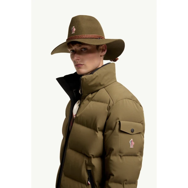 Moncler Montgetech Hooded Insulated Ski Jacket in Olive Green, view 3 | Men's Skiwear | Coveti
