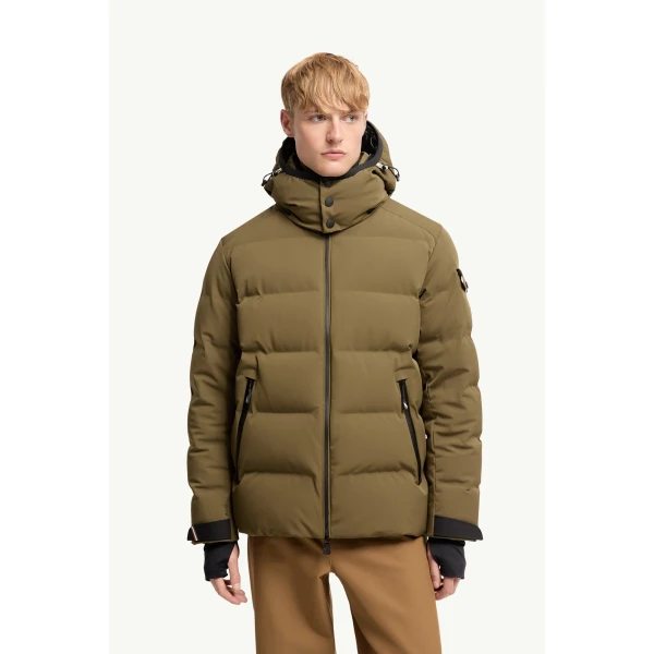 Moncler Montgetech Hooded Insulated Ski Jacket in Olive Green, view 4 | Men's Skiwear | Coveti