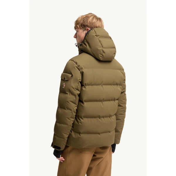 Moncler Montgetech Hooded Insulated Ski Jacket in Olive Green, view 5 | Men's Skiwear | Coveti