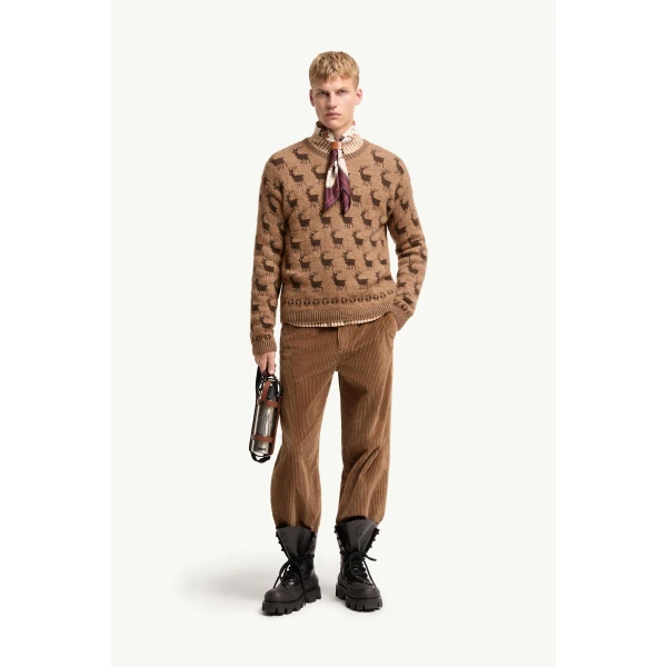 Moncler Moose Jacquard Alpaca & Wool Blend Jumper in Beige, view 2 | Men's Knitwear | Coveti