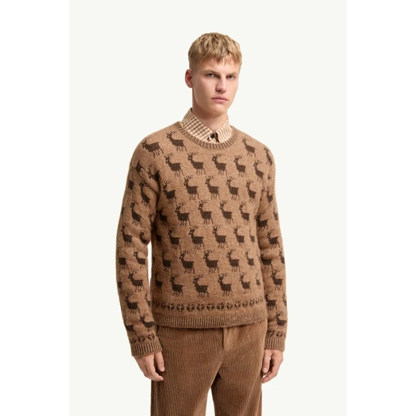 Moncler Moose Jacquard Alpaca & Wool Blend Jumper in Beige, view 4 | Men's Knitwear | Coveti