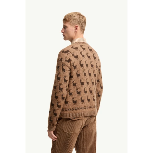 Moncler Moose Jacquard Alpaca & Wool Blend Jumper in Beige, view 5 | Men's Knitwear | Coveti