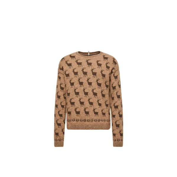Moncler Moose Jacquard Alpaca & Wool Blend Jumper in Beige | Men's Knitwear | Coveti