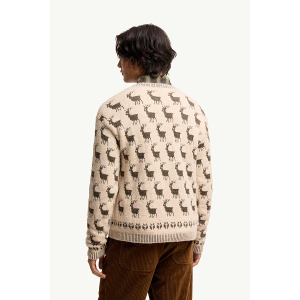 Moncler Moose Jacquard Alpaca & Wool Blend Jumper in Light Beige, view 5 | Men's Knitwear | Coveti
