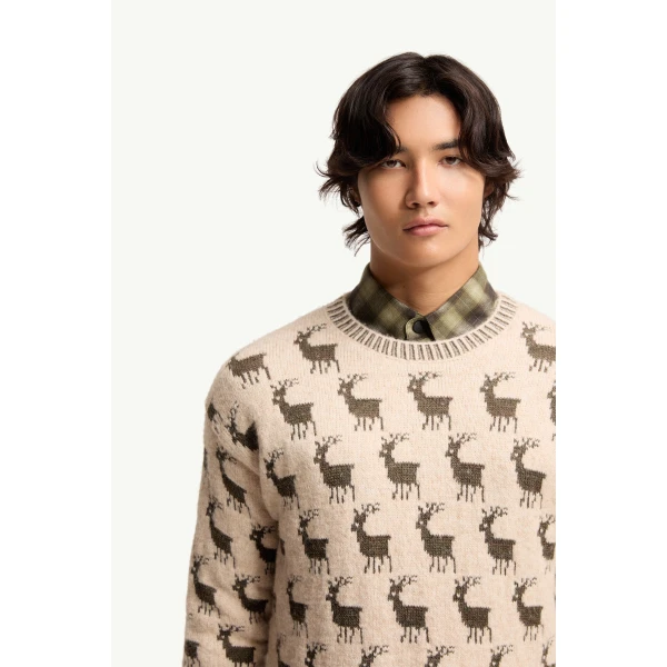 Moncler Moose Jacquard Alpaca & Wool Blend Jumper in Light Beige, view 6 | Men's Knitwear | Coveti