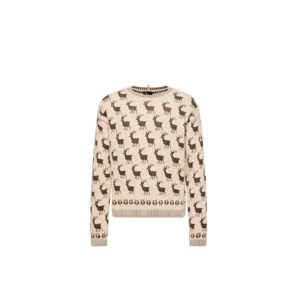 Moose Jacquard Alpaca & Wool Blend Jumper in Light Beige