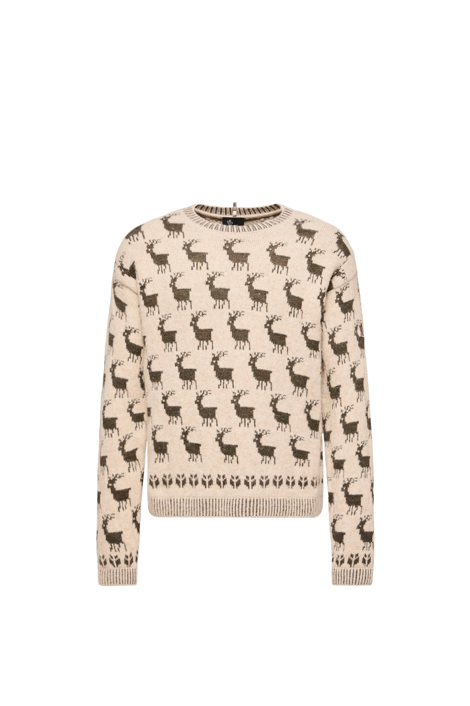 Moncler Moose Jacquard Alpaca & Wool Blend Jumper in Light Beige Moncler Moose Jacquard Alpaca & Wool Blend Jumper in Light Beige | Men's Knitwear | Coveti