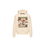 Moncler Mountain Landscape Print Cotton Blend Hoodie in White Ivory | Men's Sweatshirts | Coveti