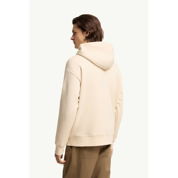 Moncler Mountain Landscape Print Cotton Blend Hoodie in White Ivory, view 5 | Men's Sweatshirts | Coveti
