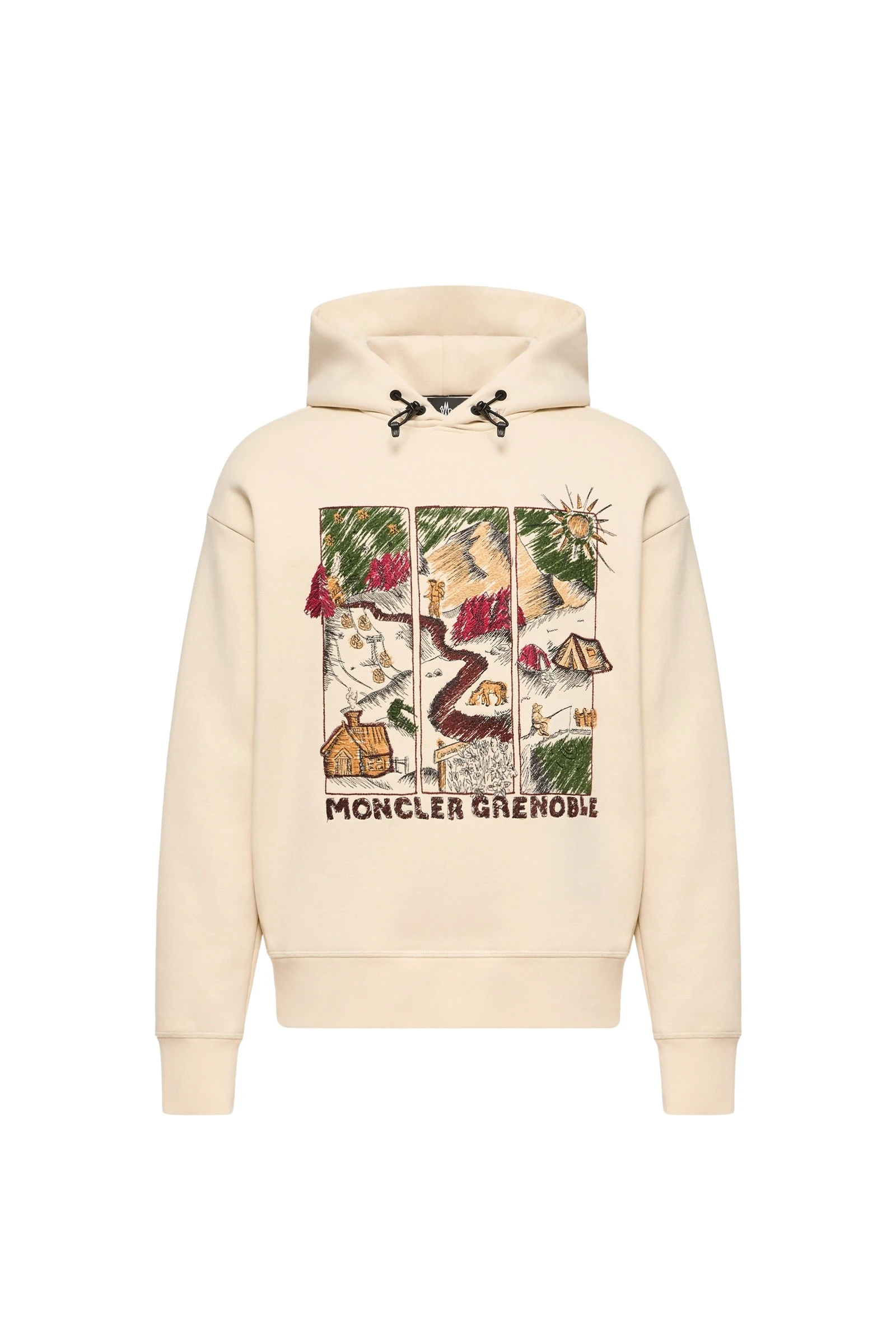 Moncler Mountain Landscape Print Cotton Blend Hoodie in White Ivory Moncler Mountain Landscape Print Cotton Blend Hoodie in White Ivory | Men's Sweatshirts | Coveti