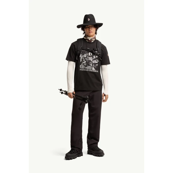 Moncler Mountain Landscape Print Cotton T-Shirt in Black, view 2 | Men's T-shirts | Coveti