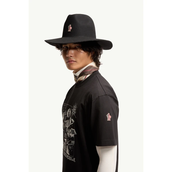 Moncler Mountain Landscape Print Cotton T-Shirt in Black, view 3 | Men's T-shirts | Coveti