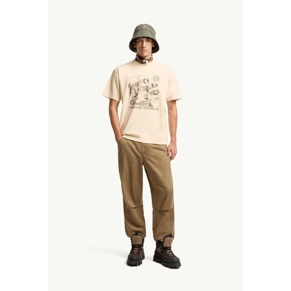 Moncler Mountain Landscape Print Cotton T-Shirt in White, view 2 | Men's T-shirts | Coveti