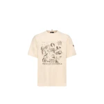 Moncler Mountain Landscape Print Cotton T-Shirt in White | Men's T-shirts | Coveti