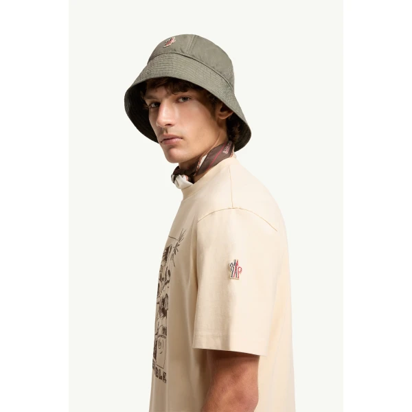 Moncler Mountain Landscape Print Cotton T-Shirt in White, view 3 | Men's T-shirts | Coveti