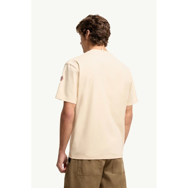 Moncler Mountain Landscape Print Cotton T-Shirt in White, view 5 | Men's T-shirts | Coveti